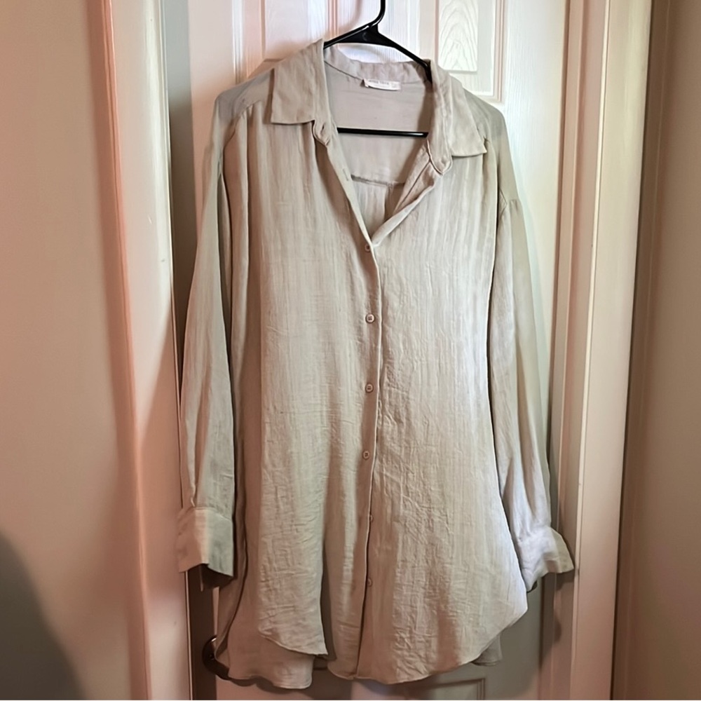 Tan Oversized Long Sleeve Button Down Shirt